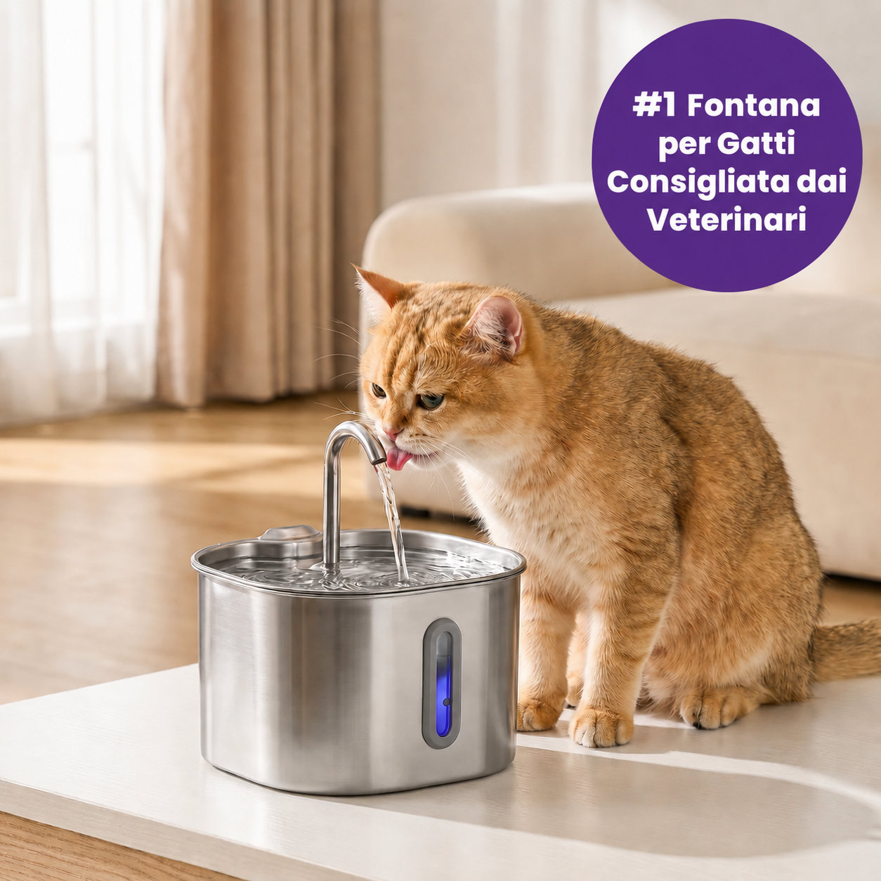 Fontanella per Gatti 2,2L in Acciaio Inox