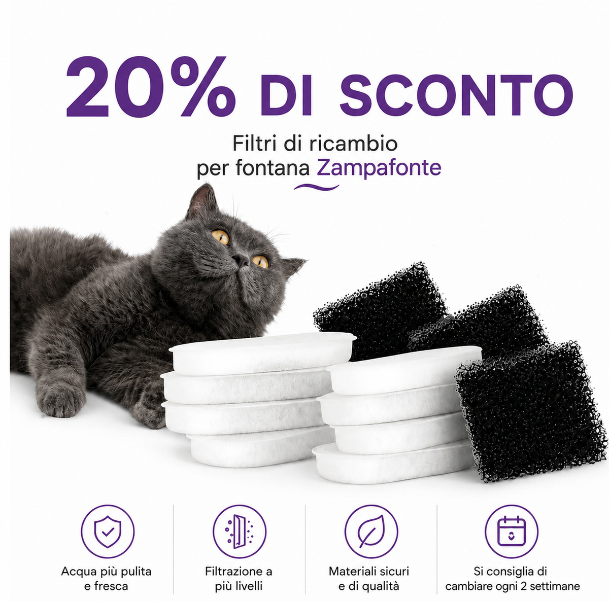 Filtri di ricambio per fontanella Zampafonte — Confezione da 4