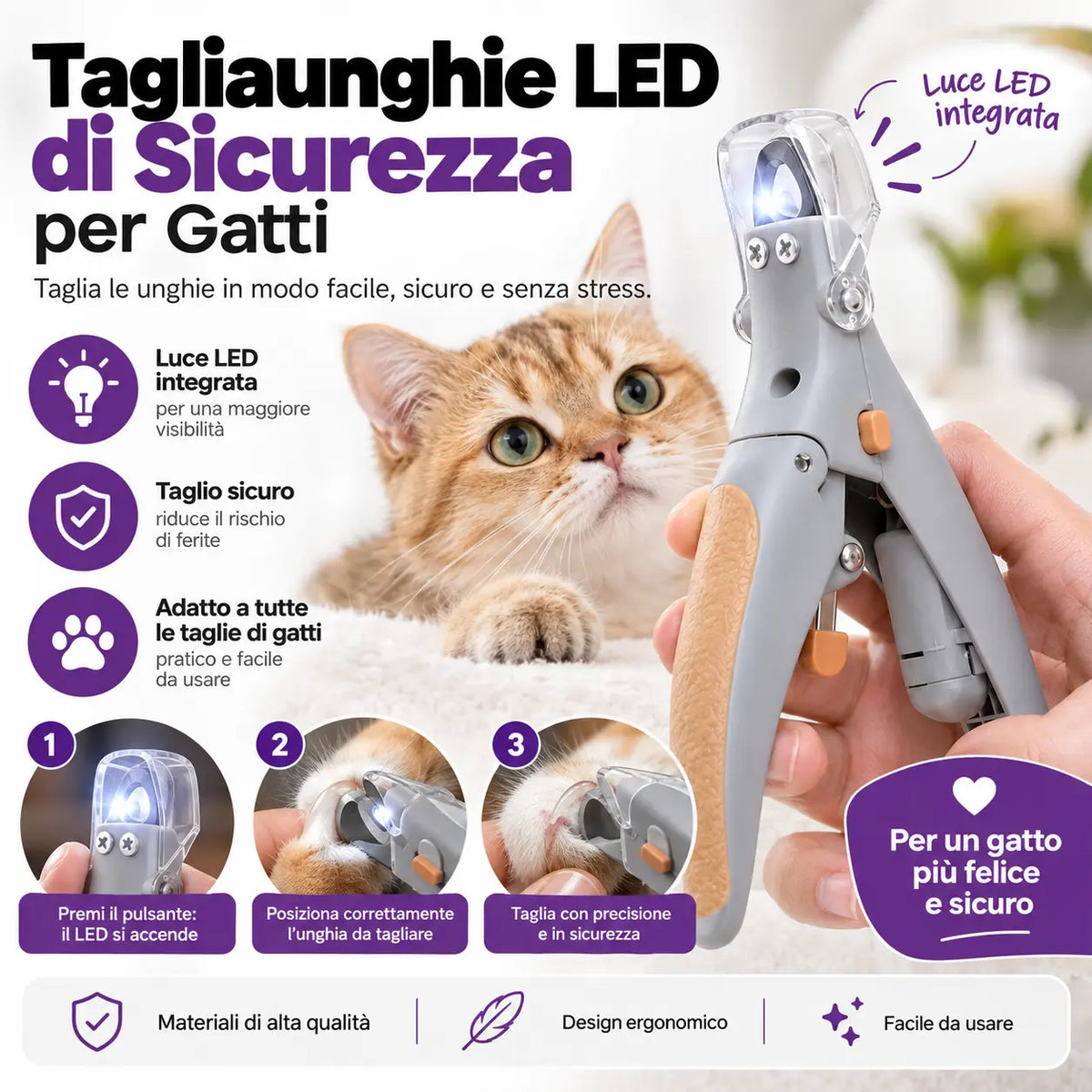 Tagliaunghie con LED per un Taglio Facile e Sicuro a Casa